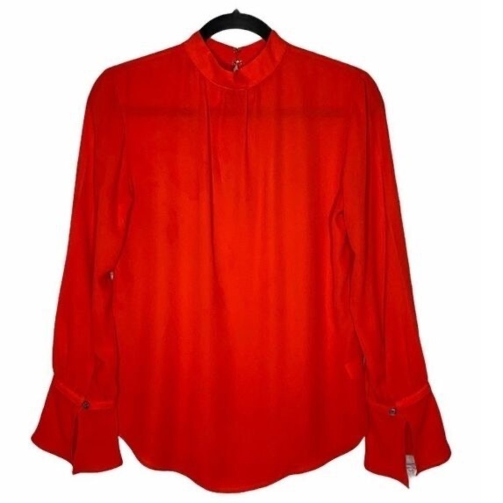 Ann Taylor High Neck Keyhole Blouse Orange XS Long Sleeve Career Top